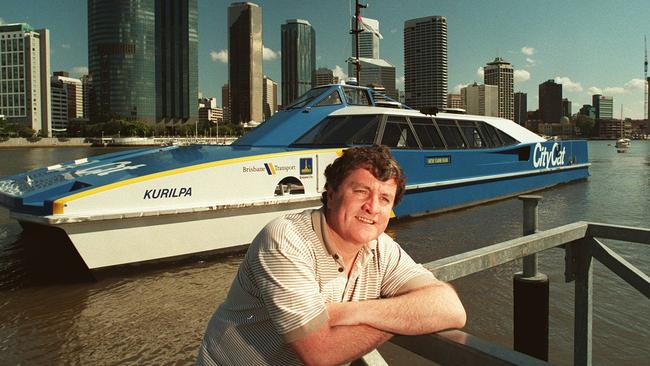 Then Brisbane lord mayor Jim Soorley with the new high-speed CityCat Kurilpa in August 1996.