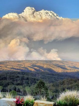 A pyrocumulus cloud or fire cloud, caused by the Pechey fire, as seen on Sunday evening. Picture: Andrew Churchward