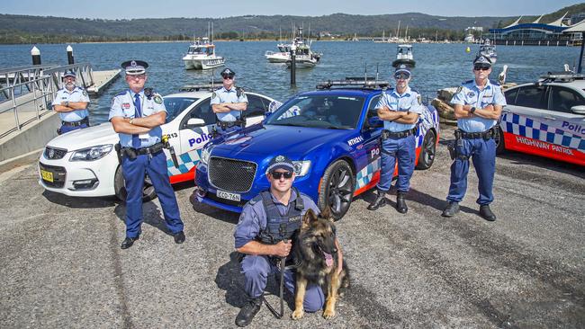 EXPRESS ADVOCATE/AAP. Brisbane Water Police District officers (L-R) Sergeant Jon Pearce, Chief Inspector Rod Peet, Senior Constable Jae Browning, Senior Constable James Kyle, Senior Constable James Joiner, Sergeant Neil Prest at Gosford. Police are launching Operation Impact in an effort to keep Central Coast residents safe over the summer holiday season. (AAP IMAGE / Troy Snook)