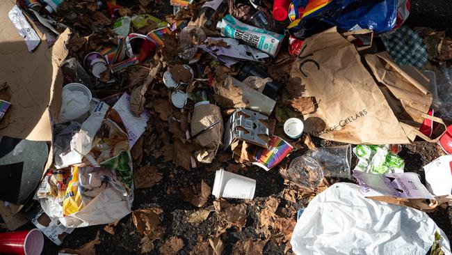 Rubbish left by Mardi Gras revellers lay scattered on the ground at Durlingust : Picture: NCA NewsWire / Flavio Brancaleone