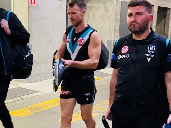 Port Adelaide star Robbie Gray leaving the ground at 1am after playing his final game for the Power. Picture: Supplied/Matthew Sampson