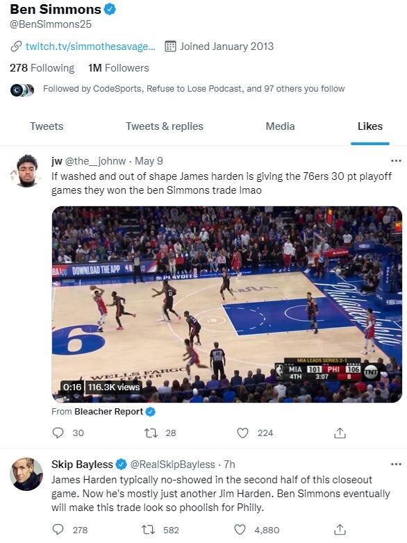 Ben Simmons made his thoughts known in the likes section.