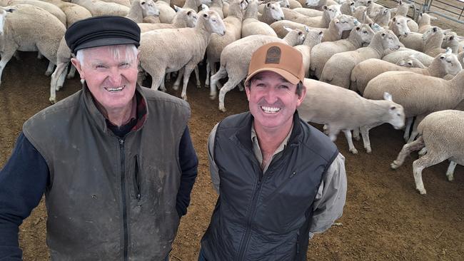 Bill Bott and son David at the Corowa sheep sale.