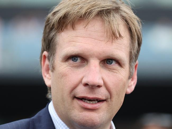 SYDNEY, AUSTRALIA - FEBRUARY 08: Trainer Bjorn Baker celebrates after Winona Costin riding Highlights win Race 9 Fujitsu Airstage Handicap during "Inglis Millennium Day" - Sydney Racing at Royal Randwick Racecourse on February 08, 2025 in Sydney, Australia. (Photo by Jeremy Ng/Getty Images)