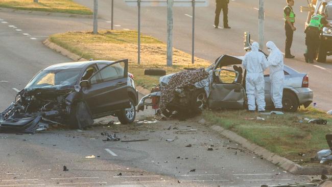 Police investigate the scene of the horror crash on Trower Rd. Picture Glenn Campbell