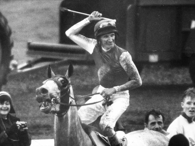 Greg Hall after winning the 1992 Melbourne Cup on Subzero.