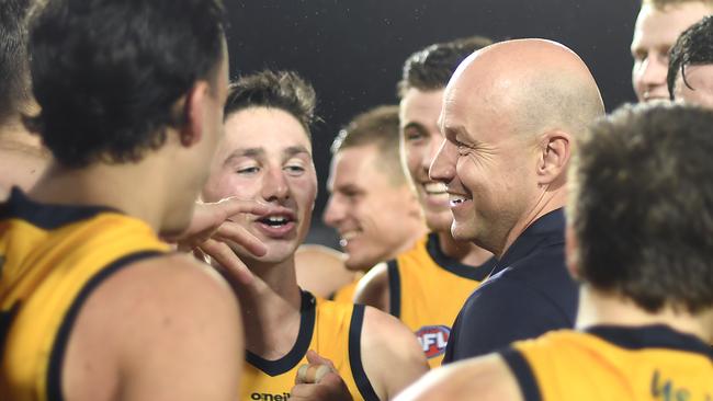 Matthew Nicks was all smiles after his side’s unbelievable comeback. Picture: Albert Perez/AFL Photos/via Getty Images