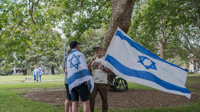 Pro-Israel protesters are seen at the Israel Atrocities event at Prince Alfred Park, Surry Hills in Sydney on December 17. Picture: NCA NewsWire / Flavio Brancaleone