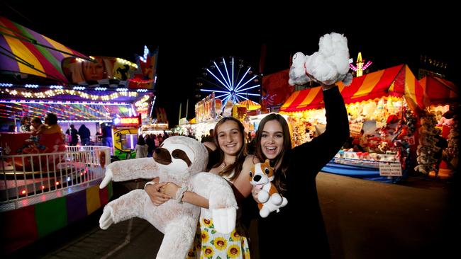 Aoife Puri, 16, and Holly Pelizzari, 16, enjoying sideshow alley in 2019.