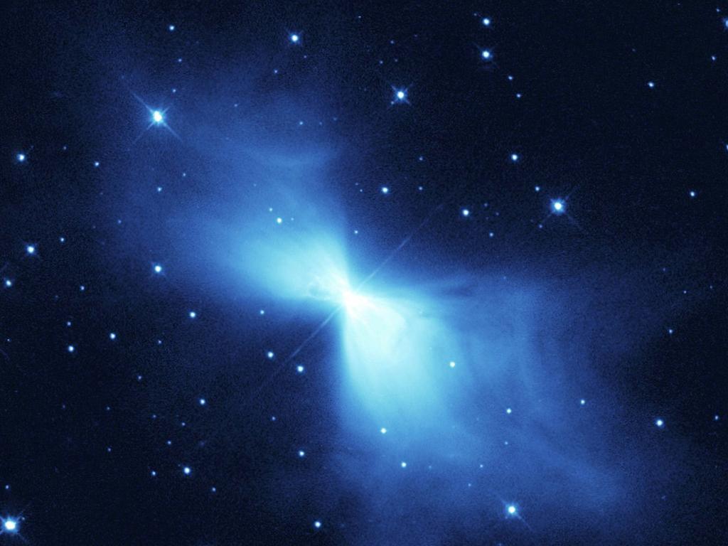 A 2003 Hubble image of what is believed to be the coldest place in the universe, the bow tie-shaped Boomerang Nebula.