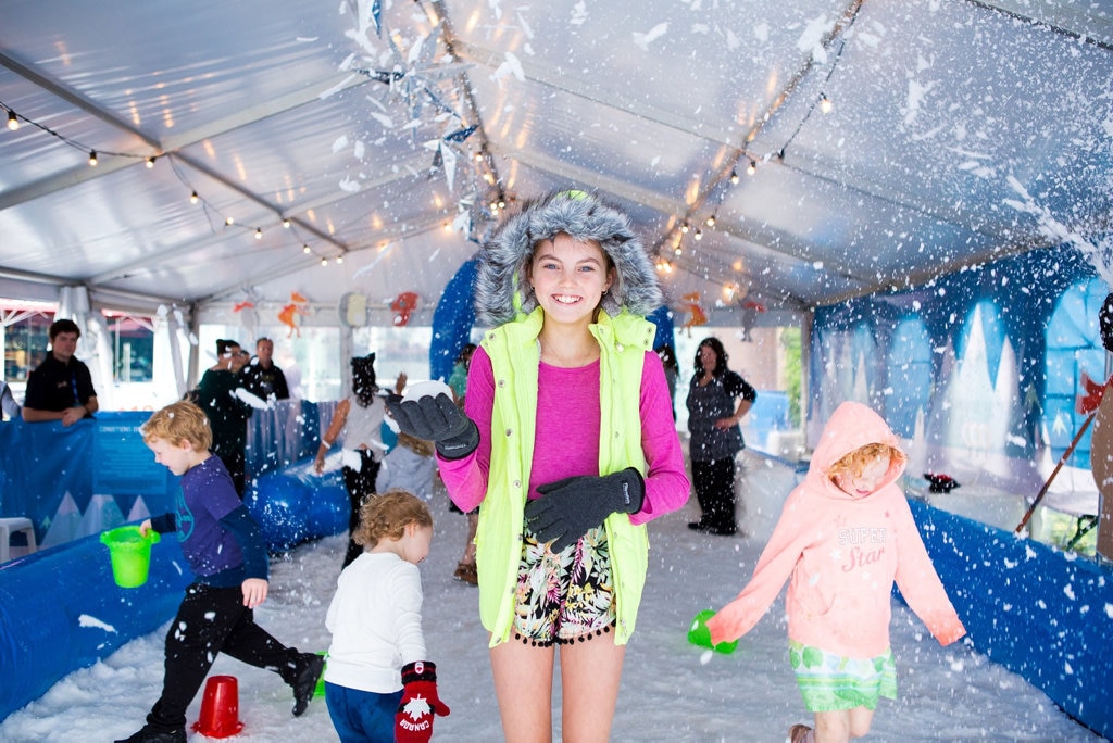 Twelve year old Abbie Dawes enjoys Grand Central's snow pit in Central Square. Picture: Contributed