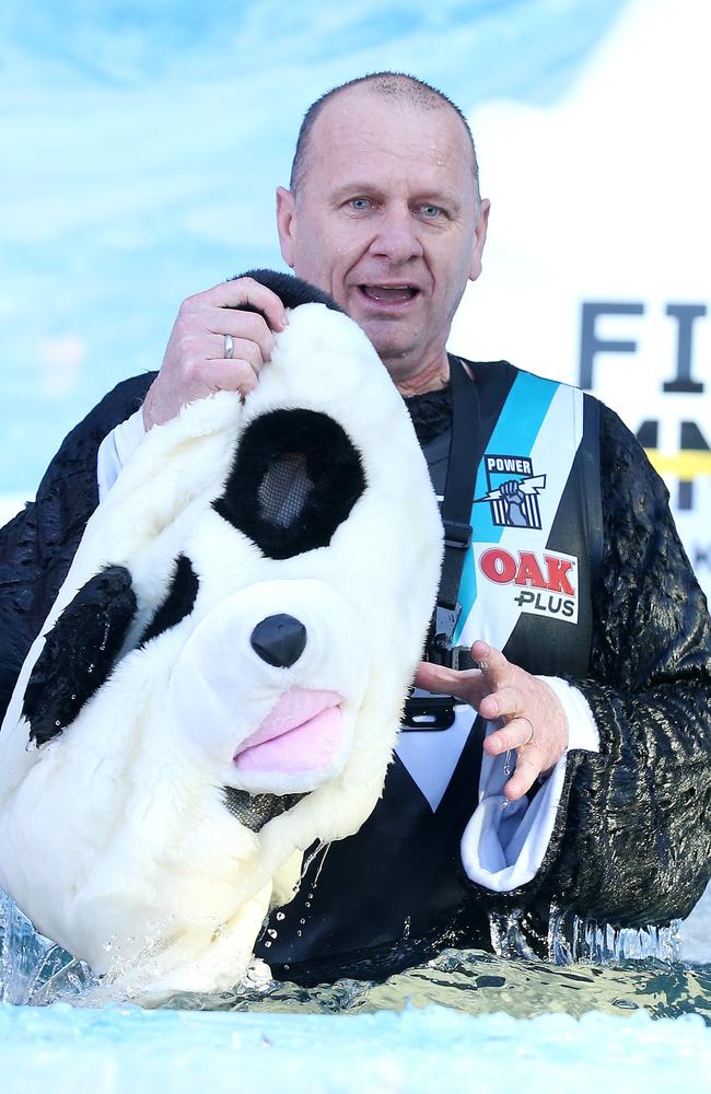 Port Adelaide coach Ken Hinkley dressed as a panda Picture: Michael Klein