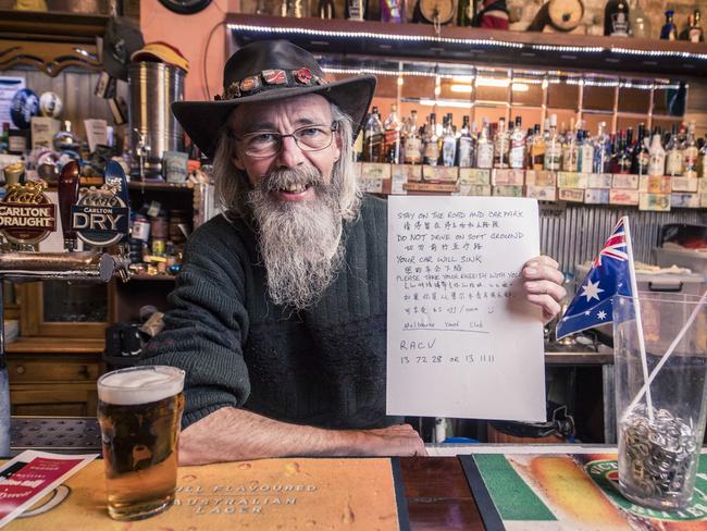 Publican Dave Walter thanks the night sky for bring his pub bus loads of tourists. Picture: Jason Edwards