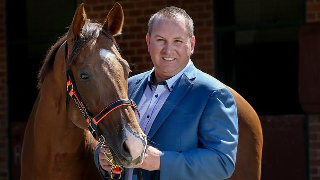 Trainer Chris Bieg has promising filly Chosen Blonde in the first race at Morphettville. Picture : Ian Currie