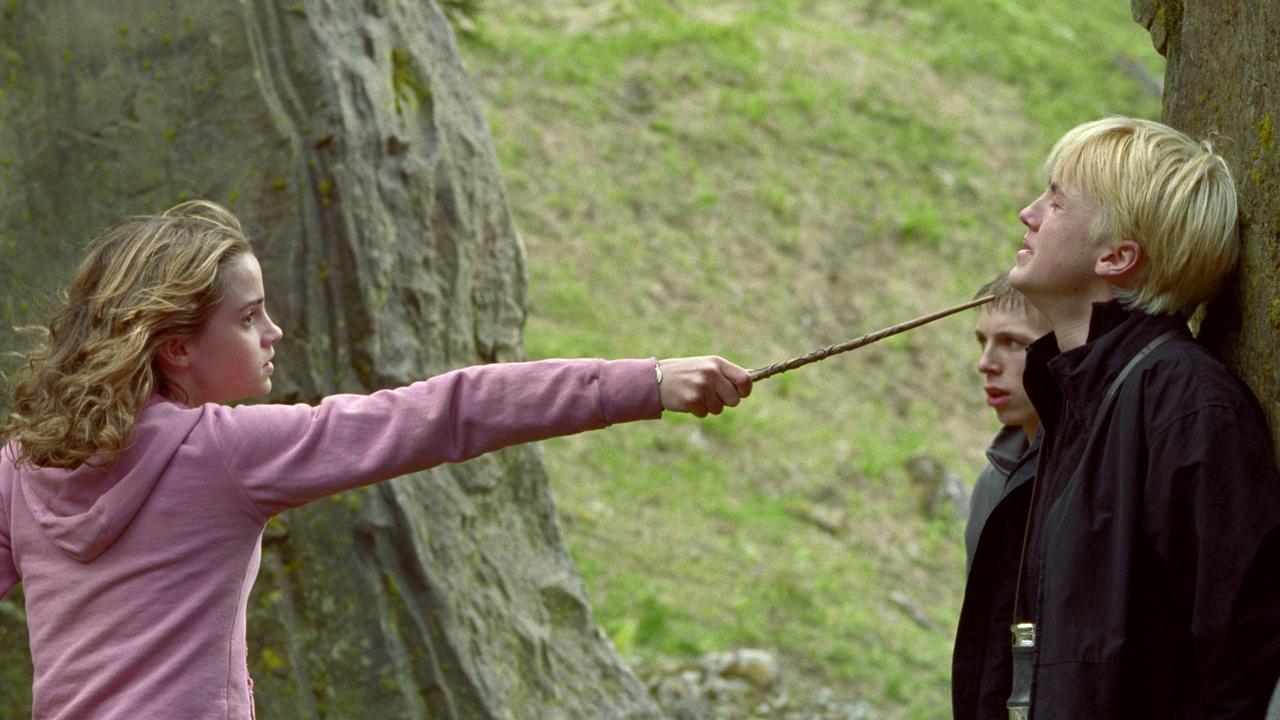 Hermione (Watson) and Malfoy (Felton) in a scene from the third movie.