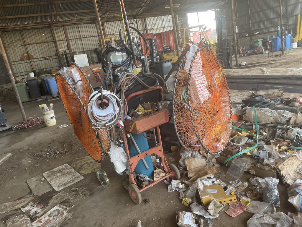 The pile of stolen and damage goods Sly-Goodsall was found next to when Zebra Metals business owner Ron Bowes and other witnesses uncovered the burglary in progress.