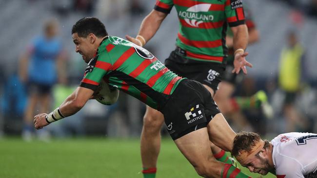 Souths Cody Walker scores a try during the South Sydney v Melbourne Storm