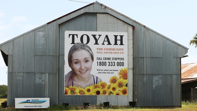 A large banner was erected in the wake of Toyah’s death on the Captain Cook Highway at Yorkeys Knob. Picture: Brendan Radke