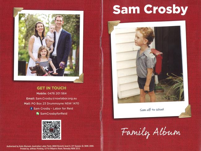 Labor candidate for Reid Sam Crosby’s meticulously compiled election handout.