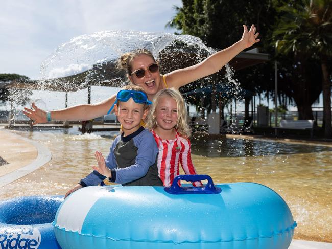 Emma Hudson, Zachary Hudson and Jade Hudson at the All - Abilities Pool Party, Darwin Waterfront. Picture: Pema Tamang Pakhrin