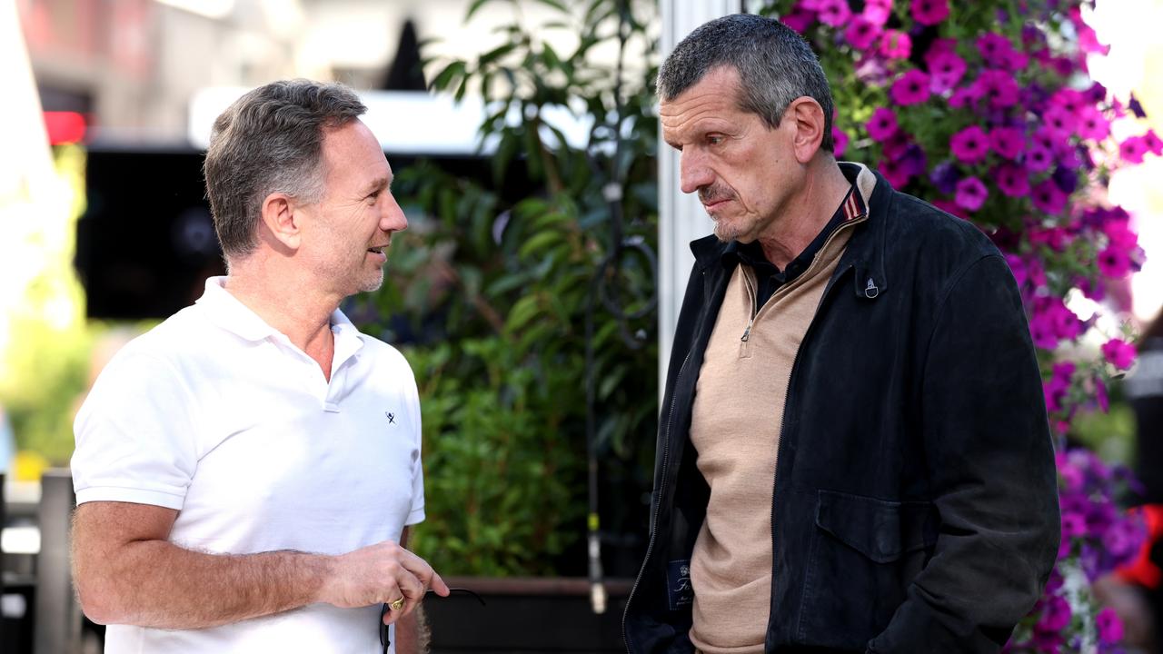 Red Bull Racing Team Principal Christian Horner talks with Guenther Steiner ahead of the Australian Grand Prix.