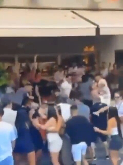 A group of people were seen flighting inside the Pool Club at the Ivy.