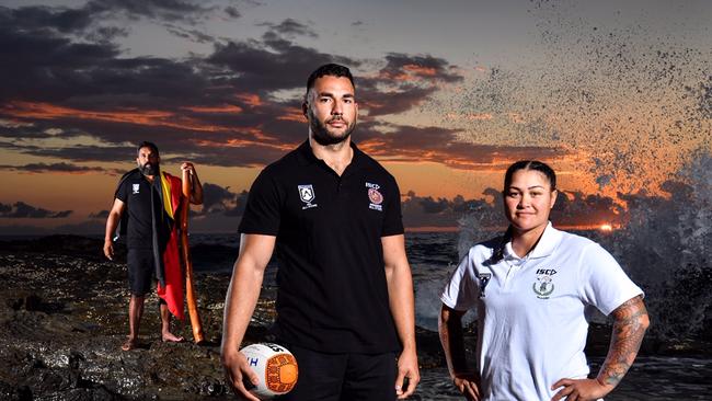 The All Stars clash is set to return to the Gold Coast in 2020. Preston Campbell, Ryan James and Rona Peters at Snapper Rocks.