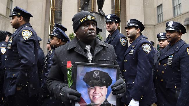 New York Police Officers gather for the funeral of Police Officer Jason Rivera n New York last week. Picture: AFP