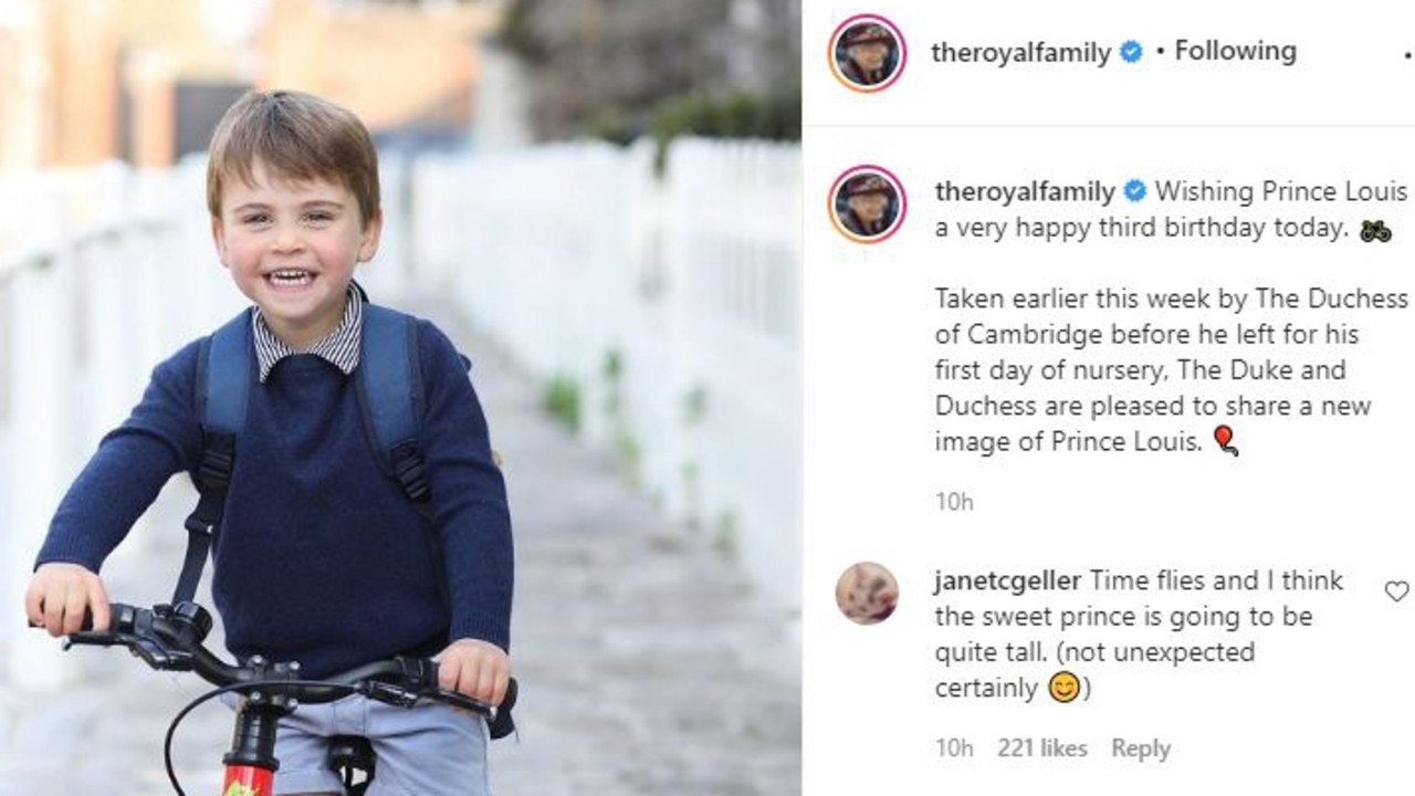 The royal family's post on Prince Louis' third birthday. Picture: Instagram