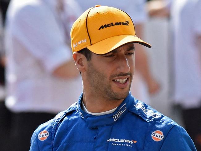 McLaren's Australian driver Daniel Ricciardo is pictured on the track ahead of the first day of the Formula One (F1) pre-season testing at the Bahrain International Circuit in the city of Sakhir on March 12, 2021. (Photo by Mazen MAHDI / AFP)