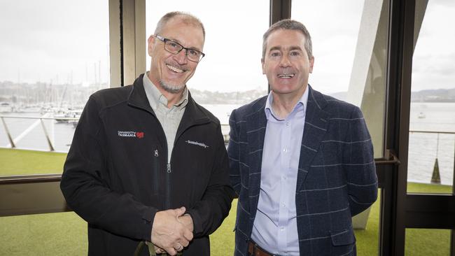 Socials: Future Tasmania event at Wrestpoint. Corey Petterson of West Hobart and Lee Whiteley of Burnie. Picture: Richard Jupe