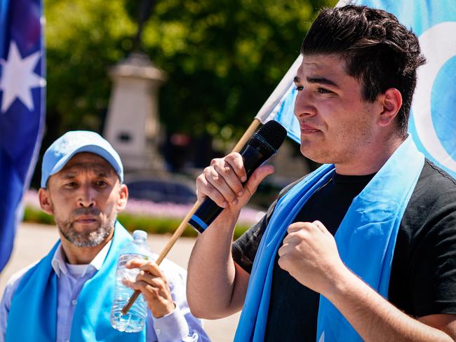 Uyghurs rally in Victoria Square, Saturday February 20, 2021, anti-China student activist Drew Pavlou - pic Mike Burton