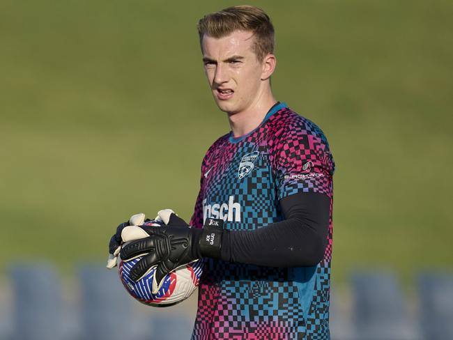 SYDNEY, AUSTRALIA - DECEMBER 04: Joe Gauci of Adelaide United warms up during the A-League Men round six match between Macarthur FC and Adelaide United at Campbelltown Stadium, on December 04, 2023, in Sydney, Australia. (Photo by Brett Hemmings/Getty Images)