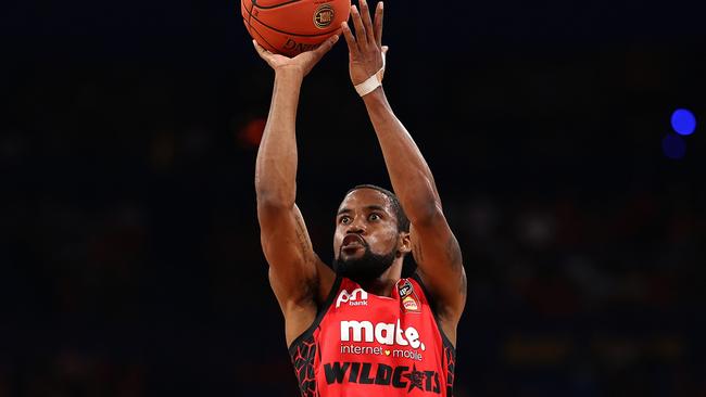 PERTH, AUSTRALIA - DECEMBER 01: Bryce Cotton of the Wildcats puts a shot up during the round 10 NBL match between Perth Wildcats and New Zealand Breakers at RAC Arena, on December 01, 2024, in Perth, Australia. (Photo by Paul Kane/Getty Images)