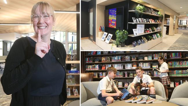 Pictures of students using the new library at St Andrews Lutheran College in Tallebudgera. Head of library services Barbara Kristo. 4 May 2023 Tallebudgera Picture by Richard Gosling