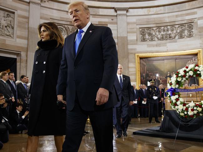US President Donald Trump and first lady Melania Trump after a ceremony honouring Reverend Billy Graham in the US Capitol building. Picture: AP
