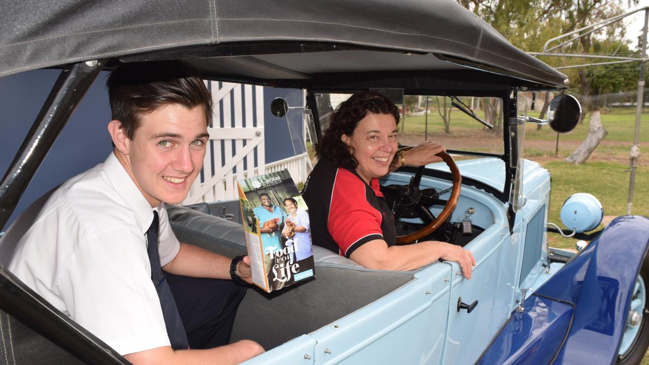 VINTAGE LOOK: The 1927 Oldsmobile Wade Anderson is sitting in drove him to the St John's Formal on Friday, as part of a Roma Historical Motor Club run organised by Karen Dawes.