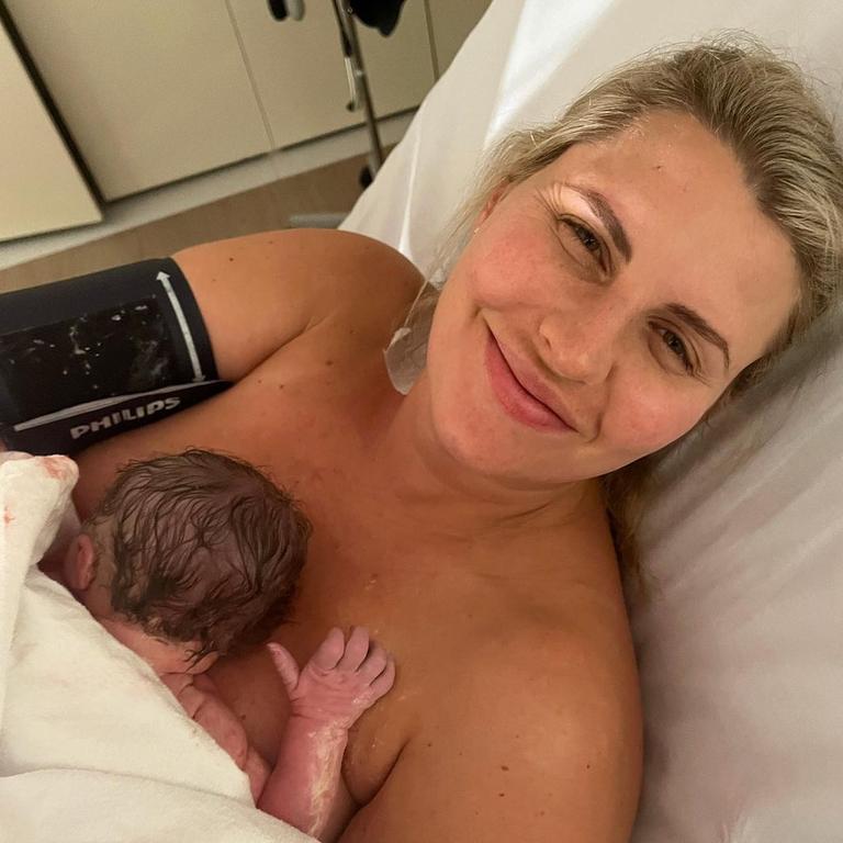 Tiffiny Hall breaks down in emotional video after giving birth. Picture: Instagram/TiffHall