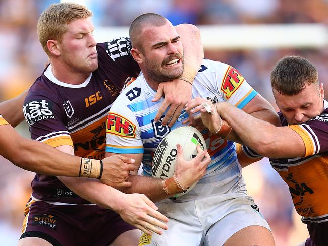 Titans forward Keegan Hipgrave in action against the Broncos this year. Picture: Jono Searle/Getty Images