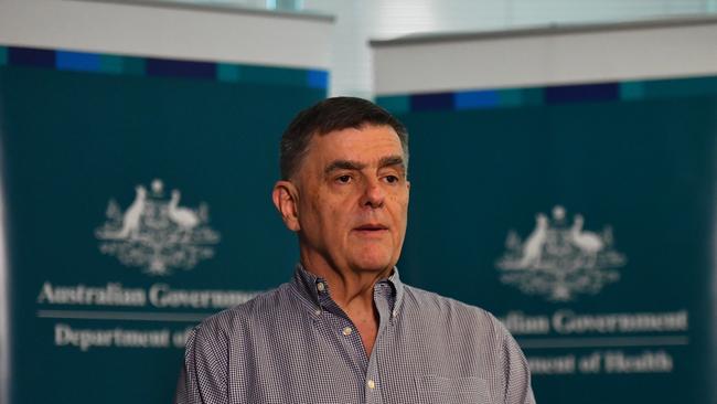 Chief Medical Officer Professor Brendan Murphy at a press conference at the National Incident Room of the Department of Health in Canberra. (AAP Image/Mick Tsikas)