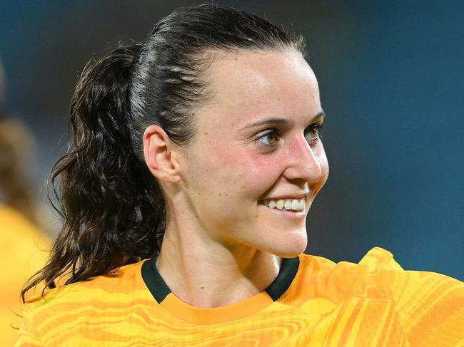 GOLD COAST, AUSTRALIA - DECEMBER 01: Hayley Raso of Australia acknowledges the fans after the team's defeat in the International Friendly match between the Matildas and Brazil at Cbus Super Stadium on December 01, 2024 in Gold Coast, Australia. (Photo by Matt Roberts/Getty Images)