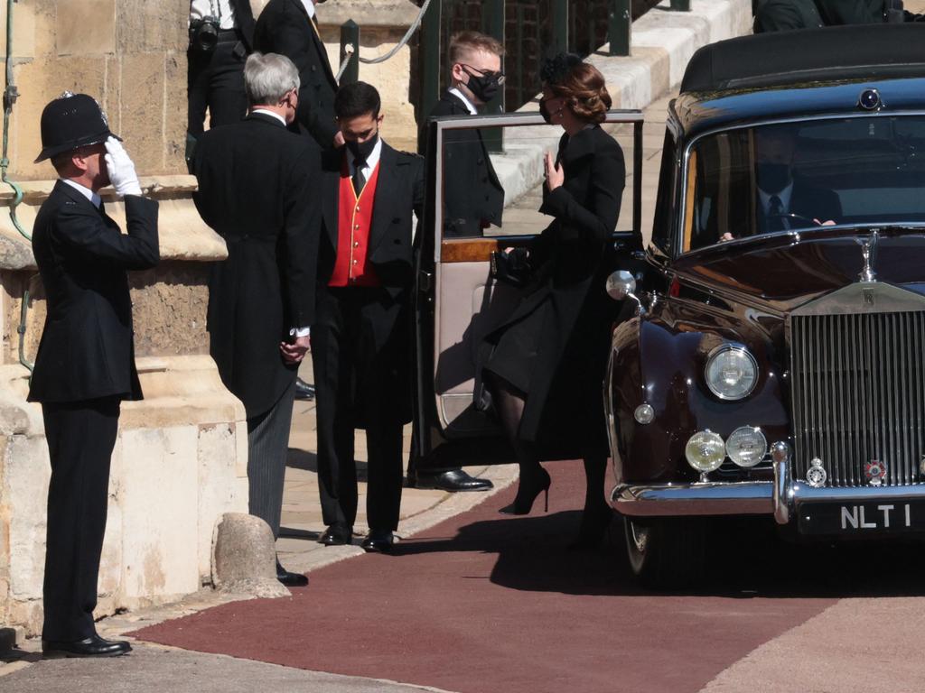 Britain's Catherine, Duchess of Cambridge arrives for the funeral service of Britain's Prince Philip. Picture: AFP