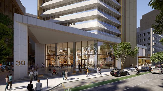 The upgrade to Telstra House will include a new entry and lobby area. Supplied by Australian Unity Office Fund