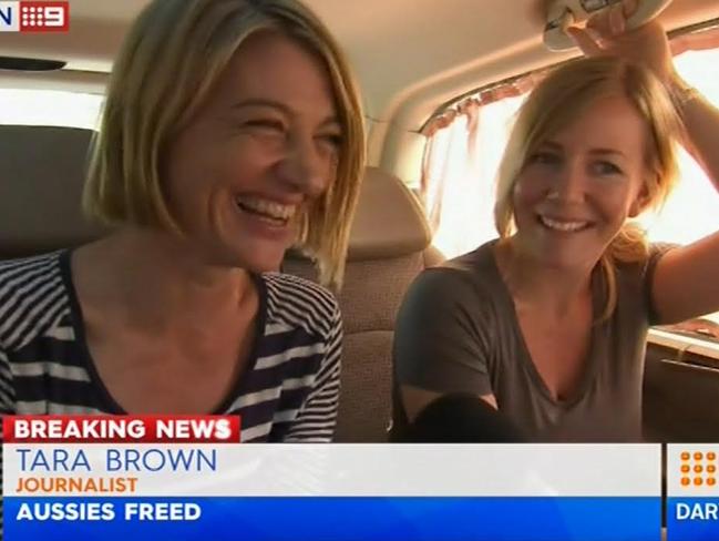 Tara Brown and Sally Faulkner pictured after being released. Picture: Channel 9