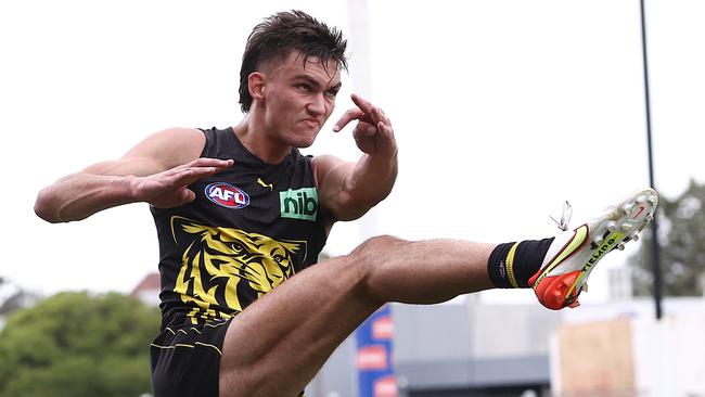 First-round draft pick Josh Gibcus looked right at home in Richmond’s backline. Picture: Michael Klein