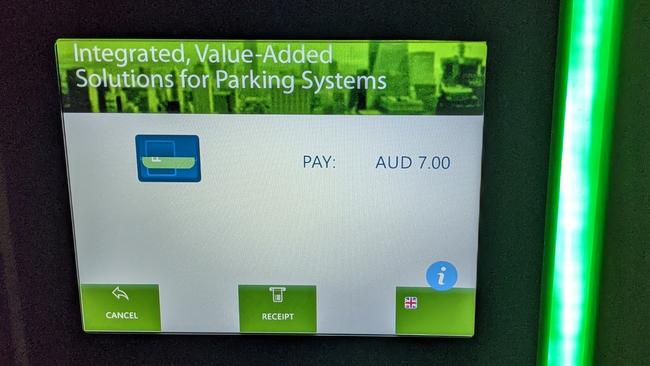 The display screen at the recently installed pay station at the Croydon multideck carpark. Picture: Kiel Egging.