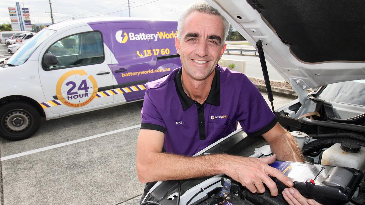 Battery World Tweed Heads owner Matt Moore doing a road side service.