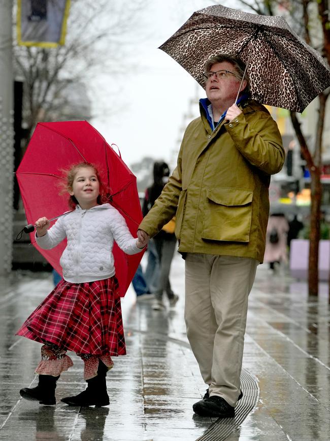 The umbrellas were brought out for steady rain and icy temperatures. Picture: Dean Martin