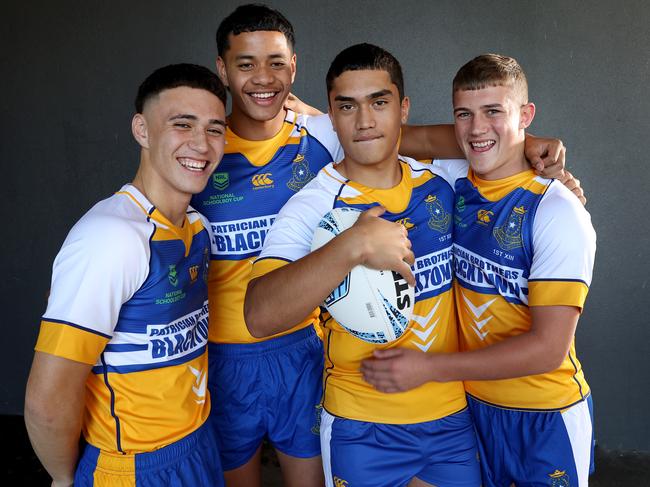 Patrician Brothers College in Blacktown. L-R Jenson Tuaoi, Semisi Faasisila, Jordan Faleono and Matt Arthur. Picture: Toby Zerna