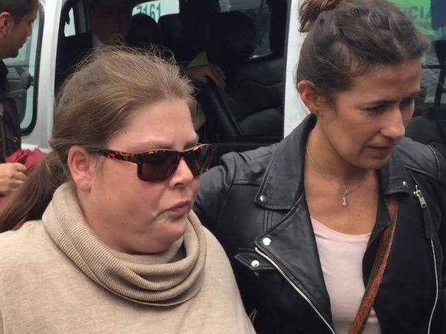 Cassie’s mother Linda Evans and sister Khala Sainsbury leaving El Buen Pastor prison after a visit. Picture: James Law/news.com.au